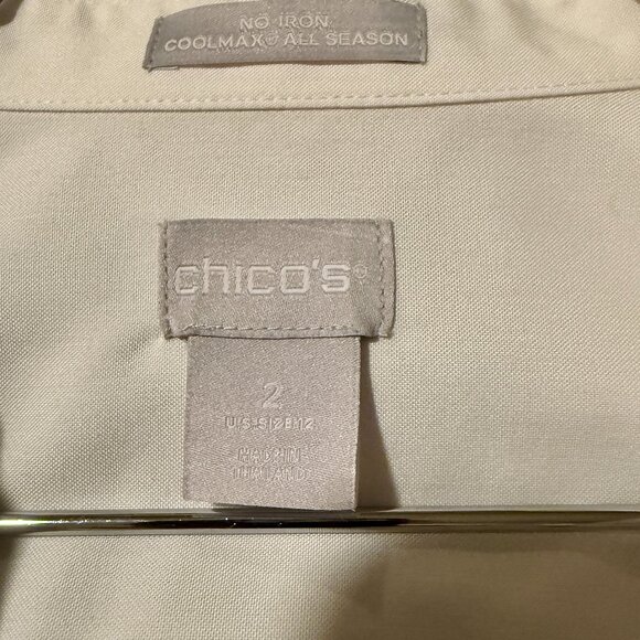 CHICO'S Cool Max All Season No Iron Tunic Shirt with black floral embroidery - Picture 5 of 5